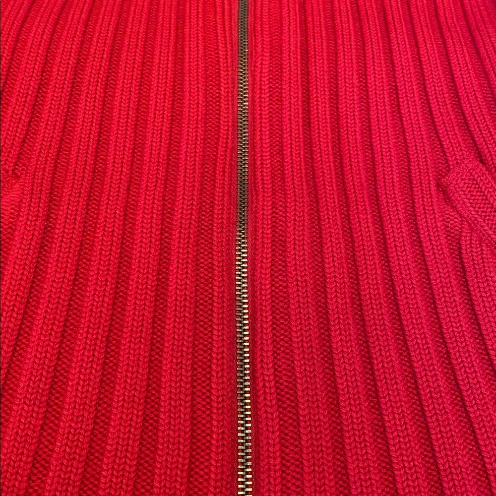 Carlisle Vtg Heavy Ribbed Merino Wool Red Cowl Neck Button Zip Cardigan Jacket L - Picture 3 of 15